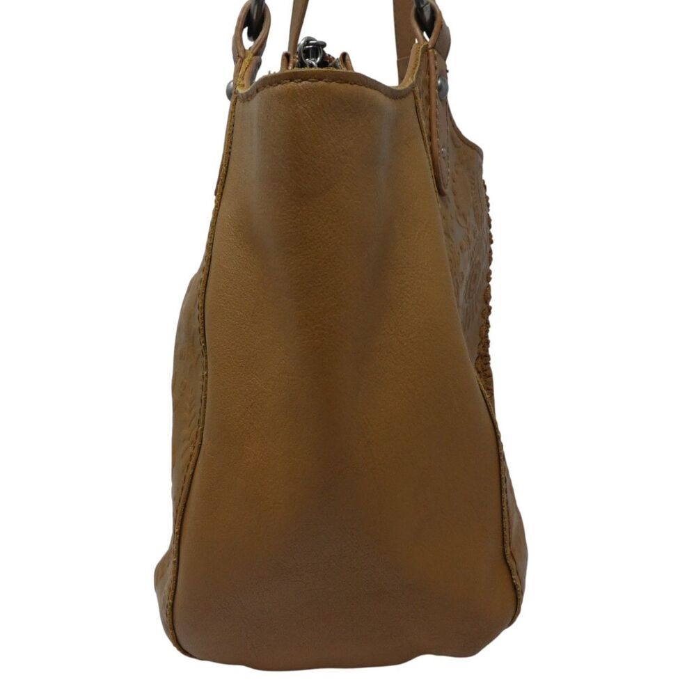 The Sak Bolinas Caramel Brown Floral Embossed Leather Satchel Bucket Bag Purse - Picture 6 of 13